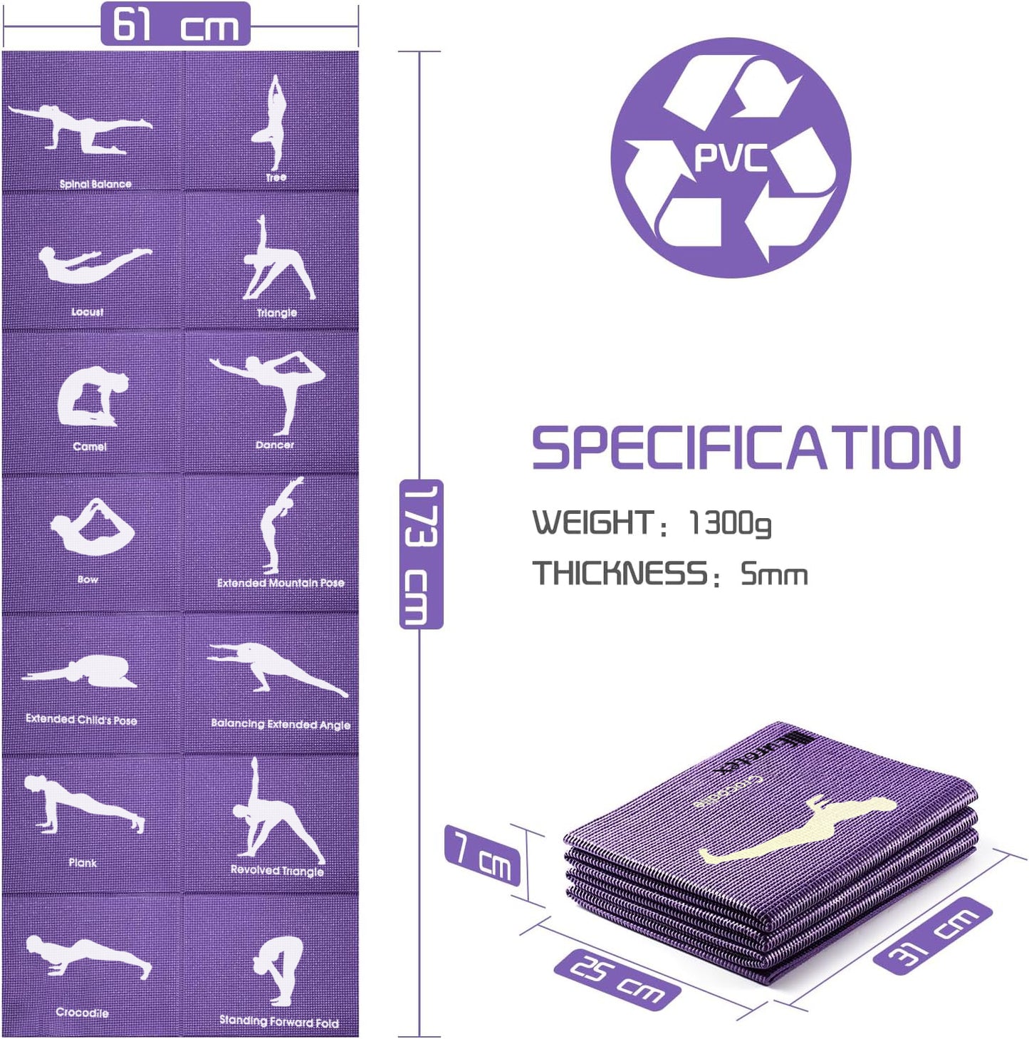 Eurotex Travel Yoga Mat Non Slip Foldable Portable Gym Mat Fitness Training Pilates Exercise Mat Workout for Women Men with Carry Bag Eurotex