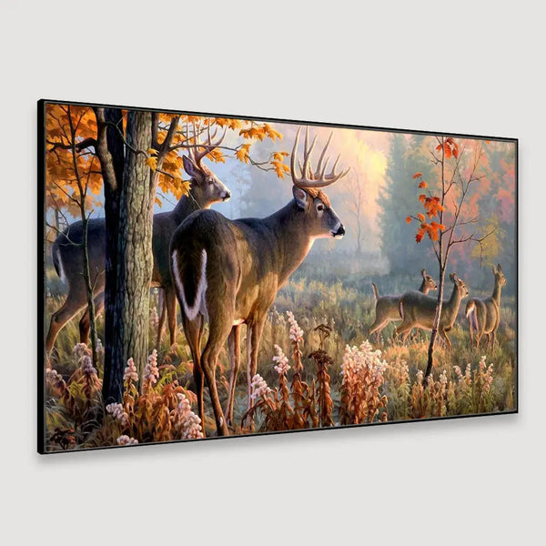 Eurotex Beautiful Deer Forest Scenery, Wide Format, Canvas Printed, Home Wall Painting
