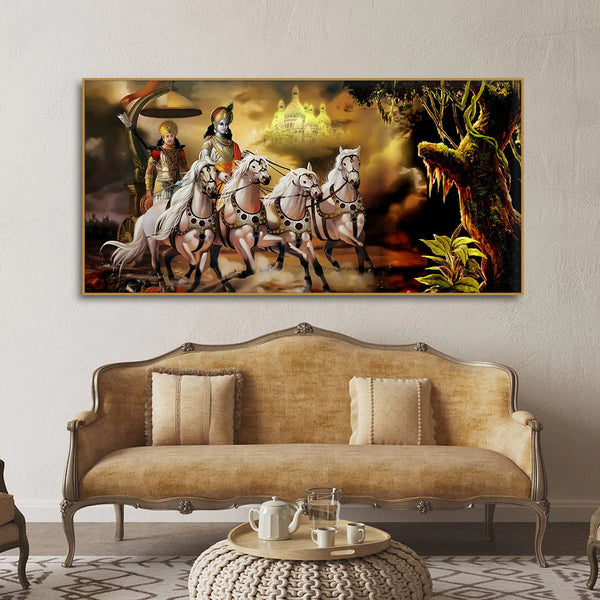 Eurotex Mahabharat Shri Krishna and Arjun Premium, Canvas Printed, Home Wall Painting