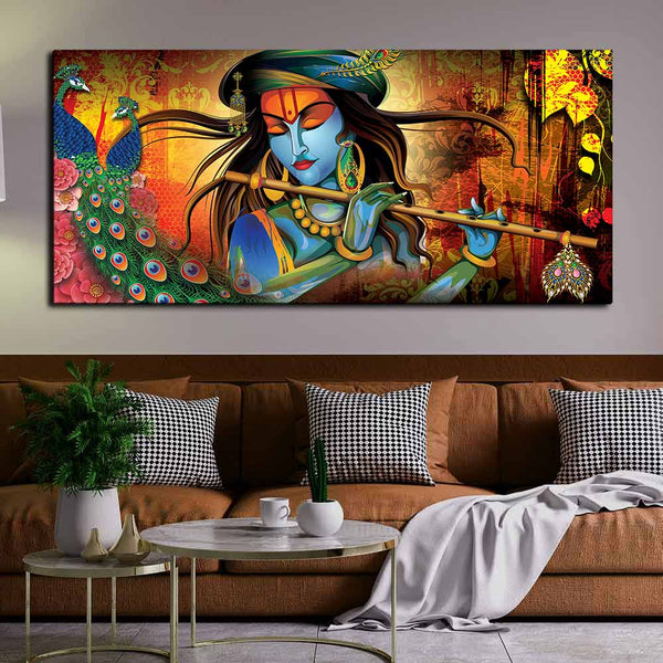 Eurotex Lord Krishna Playing Flute, Premium, Wall Painting For Drawing Room