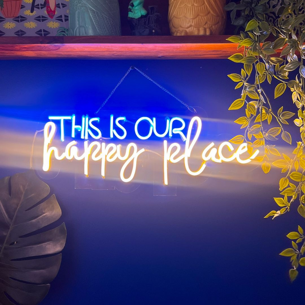 This is our happy place Custom Neon Sign with Name | LED Neon Light Board for Decoration