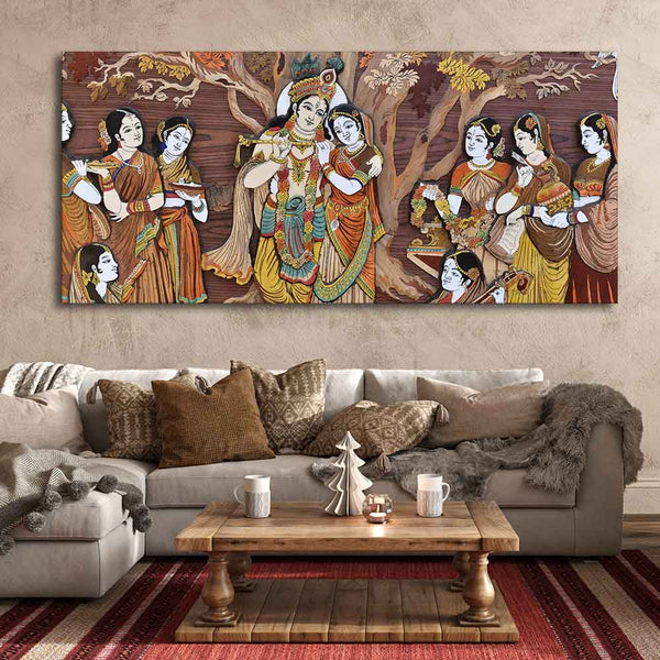 Eurotex Radha Krishna Rasleela, Canvas Printed, Painting For Living Room