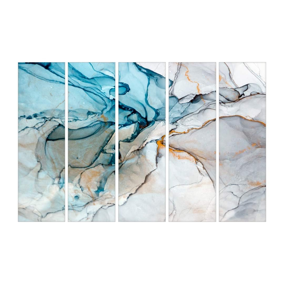 Blue and White Painting, 5 Panel Wall Art for Living Room Decor (27x48 In)