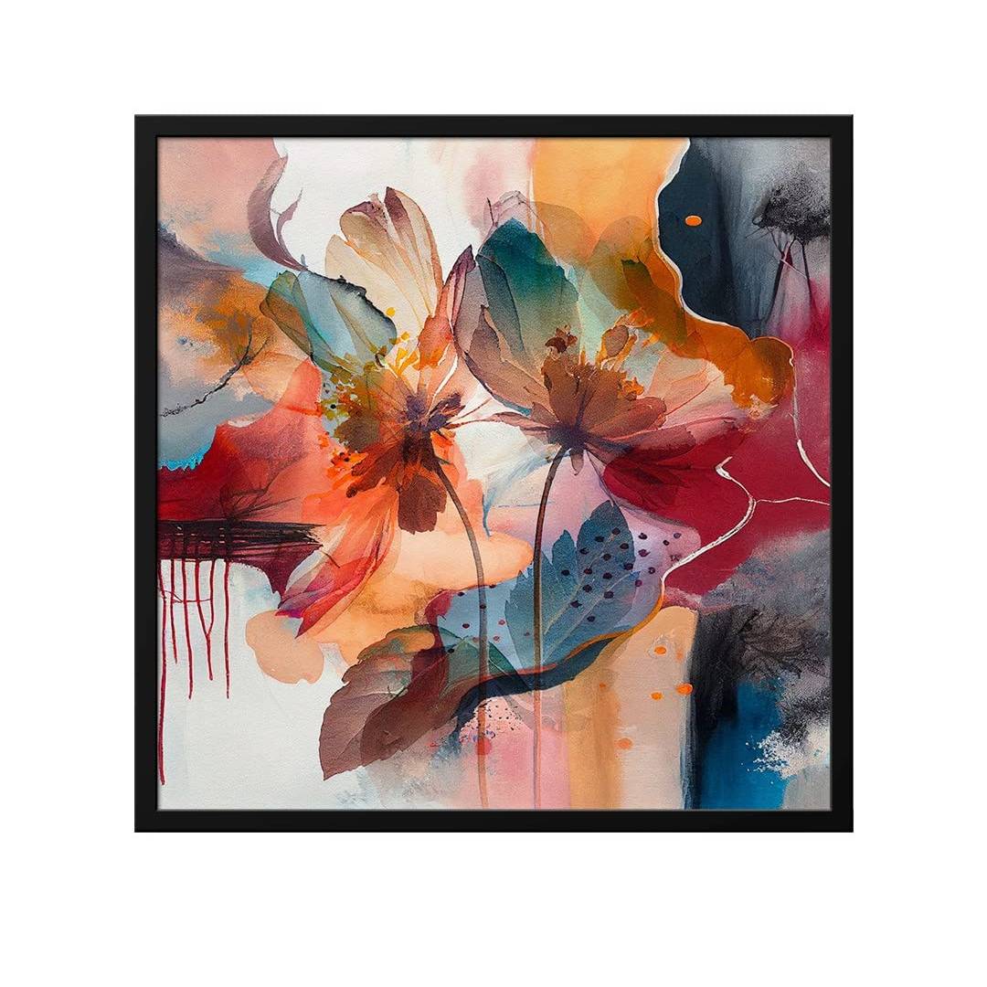 Eurotex Abstract Art With Flower, Framed Wall art (36x36 In) Eurotex