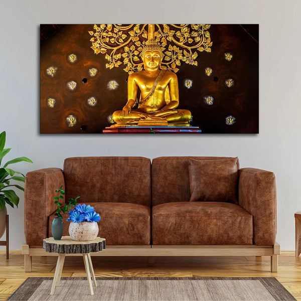 Eurotex Spiritual Golden Gautam Buddha, Canvas Printed, Paintings For Living Room