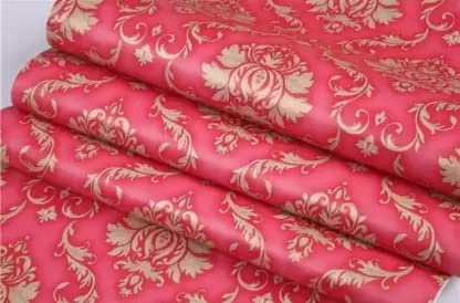 Eurotex Self Adhesive Wallpaper Damask Design Red Golden, Peel and Stick -45 x 300cm, (18in x118in) Eurotex