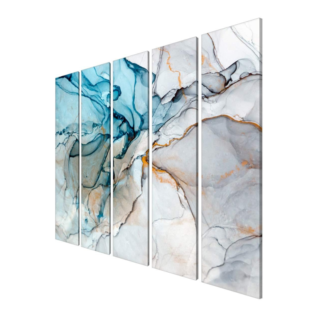 Blue and White Painting, 5 Panel Wall Art for Living Room Decor (27x48 In)