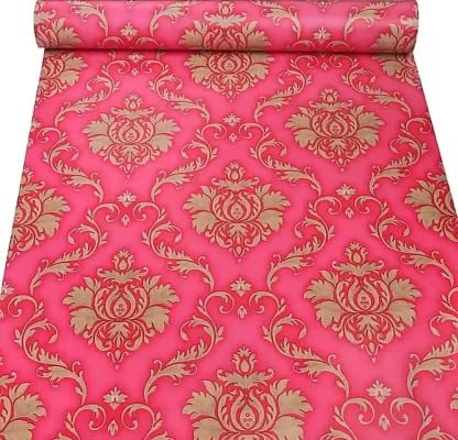Eurotex Self Adhesive Wallpaper Damask Design Red Golden, Peel and Stick -45 x 300cm, (18in x118in) Eurotex
