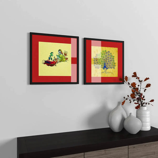 Eurotex, Lord Krishna Painting, Set Of 2, Madhubani Painting For Wall