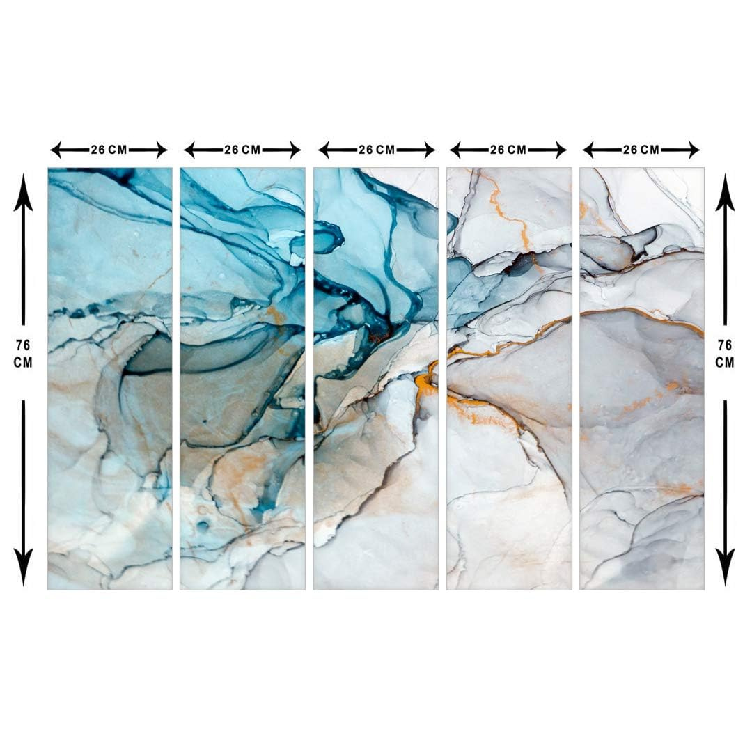 Blue and White Painting, 5 Panel Wall Art for Living Room Decor (27x48 In)