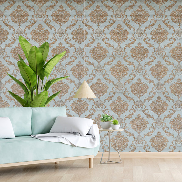 Eurotex Damask Design, Aesthetic Wallpaper, Sky Blue (Luxury Vinyl Coated, 57 sq.ft)