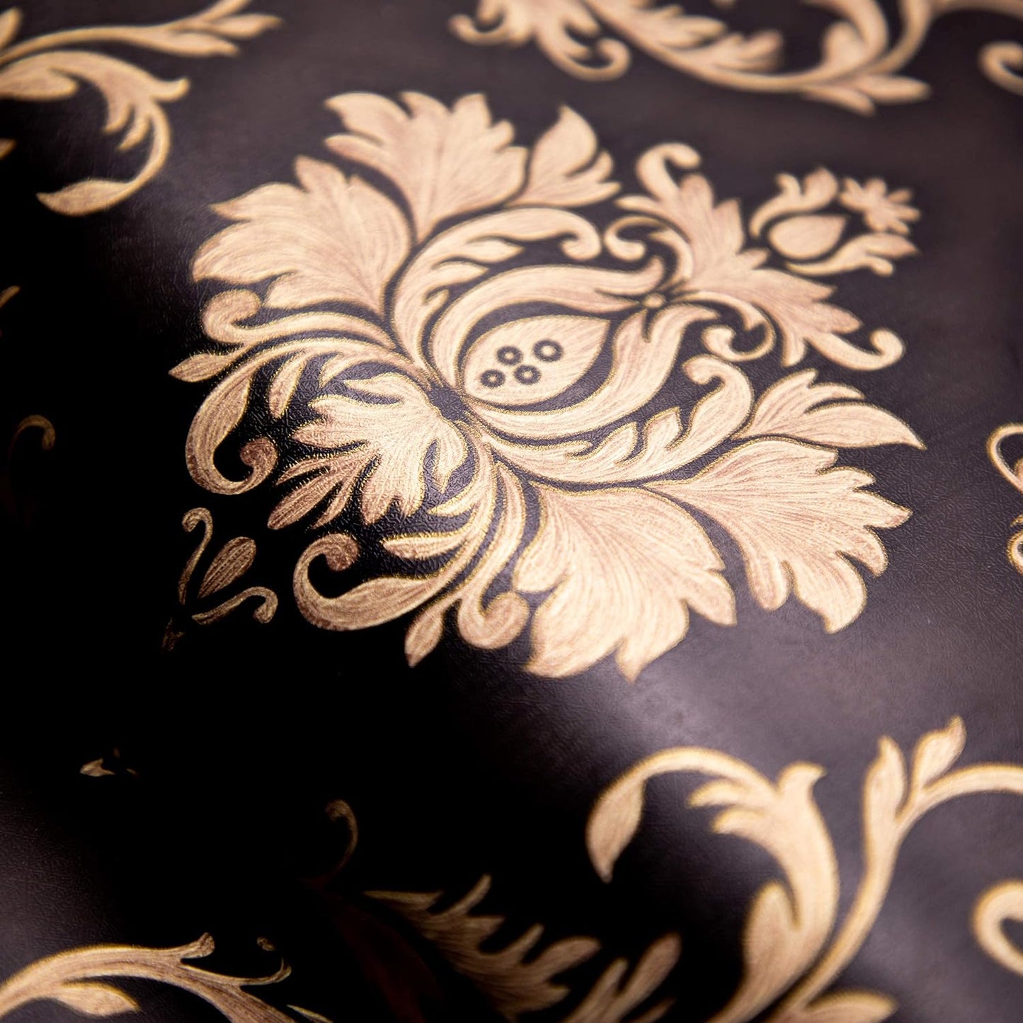 Eurotex Damask Design, Black Golden, Peel and Stick, Self Adhesive Wallpaper - (45 cm x 300cm) Eurotex