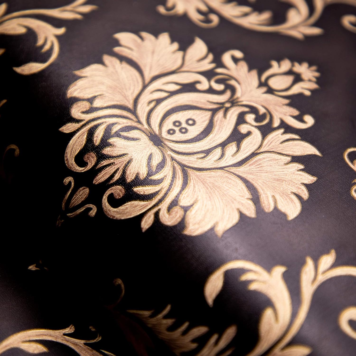 Eurotex Damask Design, Black Golden, Peel and Stick, Self Adhesive Wallpaper - (45 cm x 300cm) Eurotex