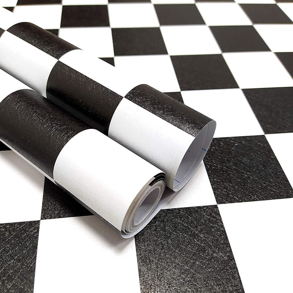 Eurotex Self Adhesive Wallpaper Waterproof Vinyl Stickers PVC Wall Papers 45cm x 300cm (Black & White Check)