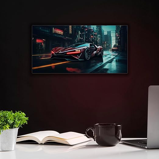 fabsouk Neon Supercar Poster for Bedroom, Living Room, Gift Wall Decor (Bugatti)