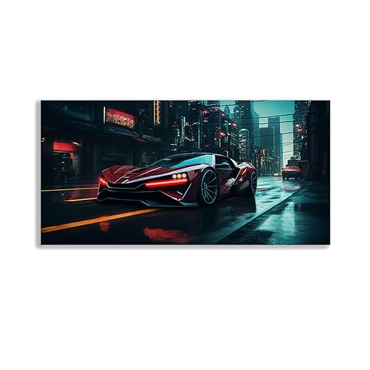fabsouk Neon Supercar Poster for Bedroom, Living Room, Gift Wall Decor (Bugatti)