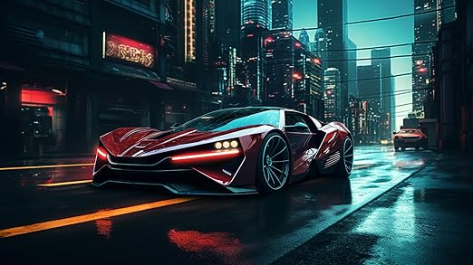fabsouk Neon Supercar Poster for Bedroom, Living Room, Gift Wall Decor (Bugatti)