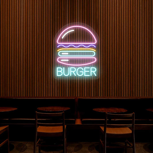 Burger Multicolor LED Cafe Neon Signs | Modern Neon Flex Coffee Shop Lights (15 Inch x 24 Inch)