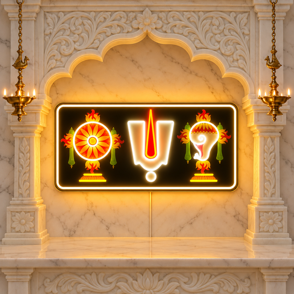 Tirupati Balaji Shankh Chakra Namam Neon Sign | Venkateswara LED Wall Décor (48In x 24In)