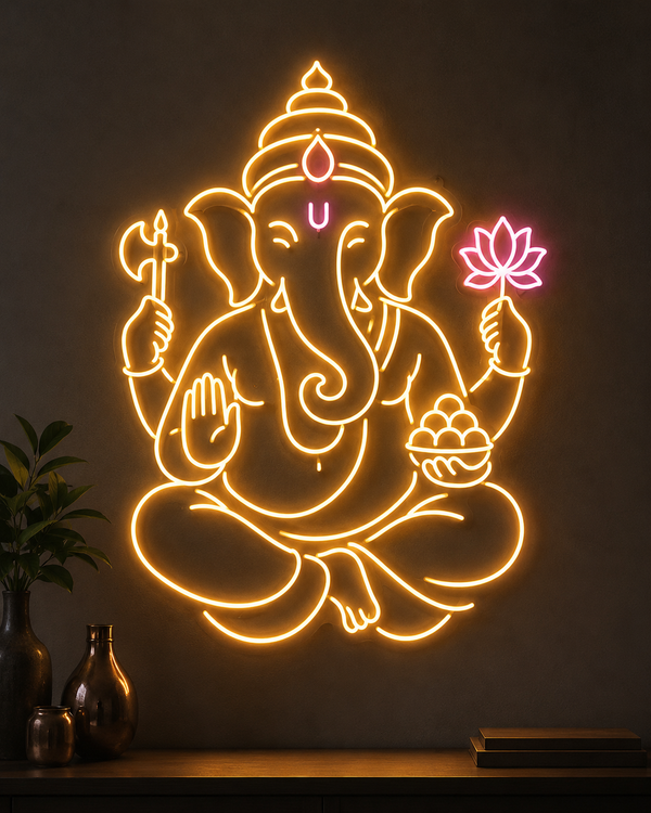 Lord Ganesha LED Neon Sign – Devotional Wall Light for Pooja Room & Home