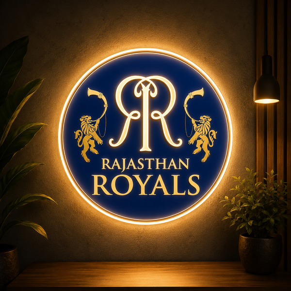 Rajasthan Royals Inspired Royal Blue LED Neon Sign | Premium Cricket Team Wall Light & Fan Room Decor