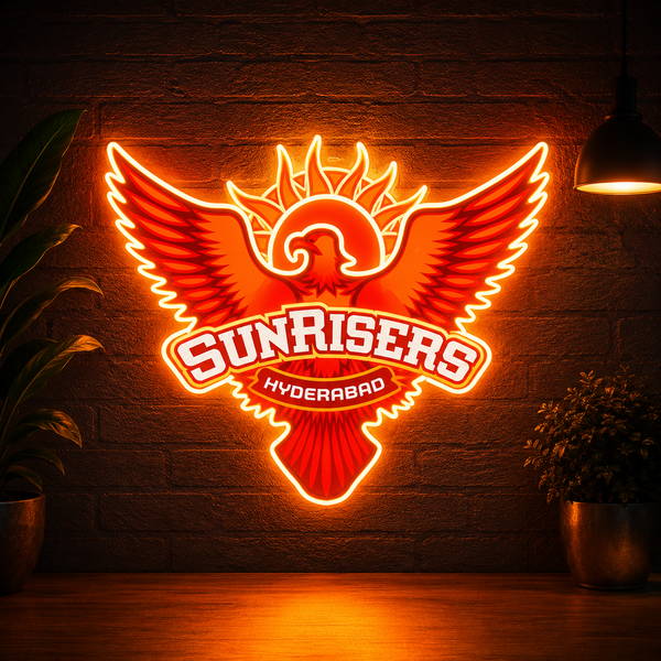 Sunrisers Hyderabad Inspired Orange LED Neon Sign | Cricket Fan Wall Decor | Premium Sports Room Lighting