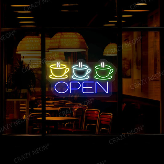 Coffee Cup Open Neon Signs & Cafe Lights | Light Up Your Coffee Shop (24 Inch x 15 Inch)