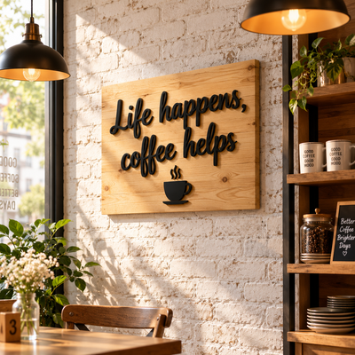 Cafe Quote Wall Sign – Wood + Acrylic