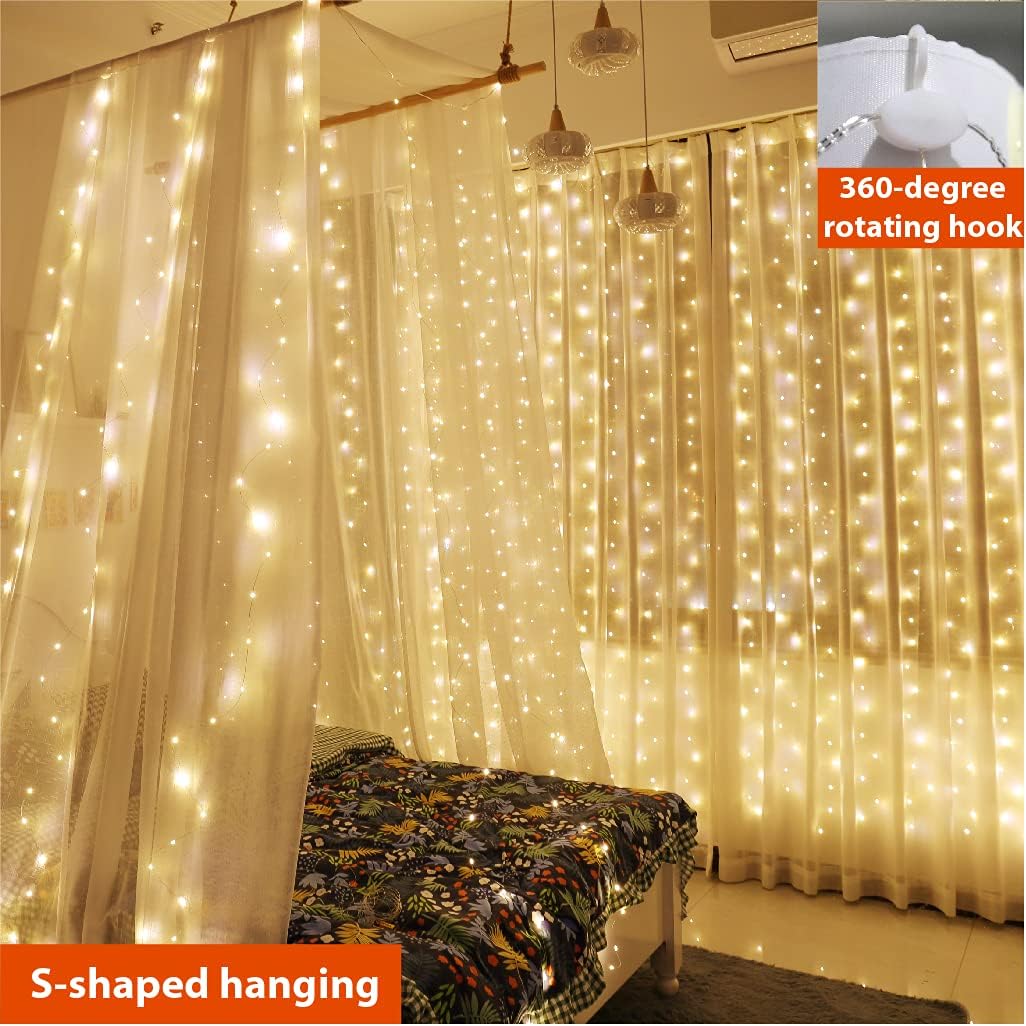 Eurotex Led Curtain String Lights, Warm White, For Indoor Outdoor Decoration (Warm White Color, 3 X 3 Meter) Plastic