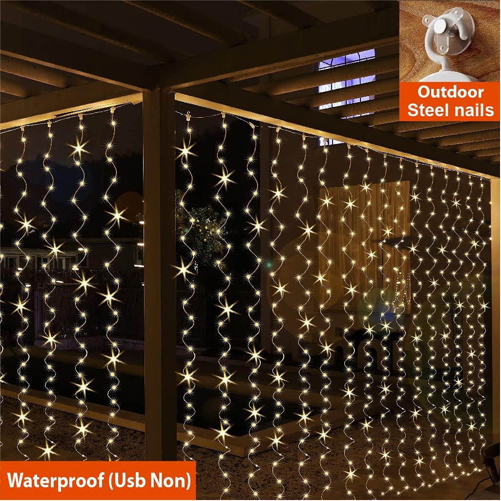 Eurotex Led Curtain String Lights, Warm White, For Indoor Outdoor Decoration (Warm White Color, 3 X 3 Meter) Plastic