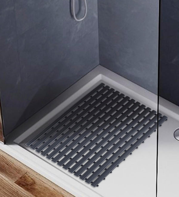 Freddy Premium Shower Anti Slip Mat for Bathroom Floor, Striped Anti Skid, Stand up mat for Bath, Kitchen, Anti Bacterial (1.5ft x 2ft) - Also Available in 5 Meter Roll (Black)