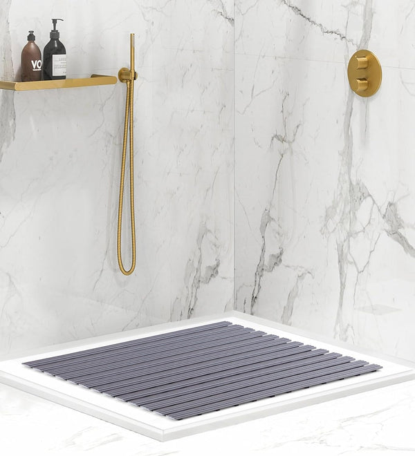 Freddy Premium Shower Anti Slip Mat for Bathroom Floor, Striped Anti Skid, Stand up mat for Bath, Kitchen, Anti Bacterial (1.5ft x 2ft) - Also Available in 5 Meter Roll (Grey)
