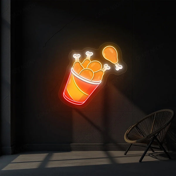 Flying Fried Chicken Artwork Neon Signs | 50s Retro & American Diner Lights (24In x 18In)