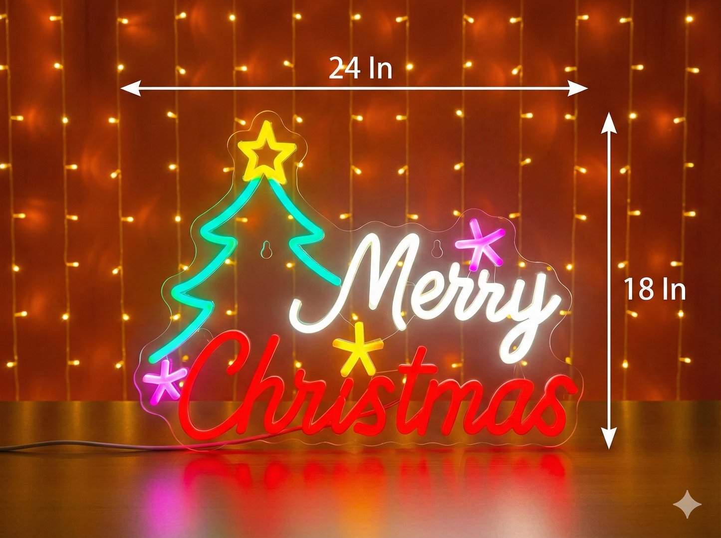 Merry Christmas Tree & Star Neon Signs | Merry Xmas Neon Sign (24In x 18In)