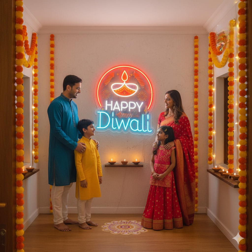 Eurotex Diwali Neon Sign, Wall Decor, Neon Signs for room (Design-4, 3ft by 2ft)