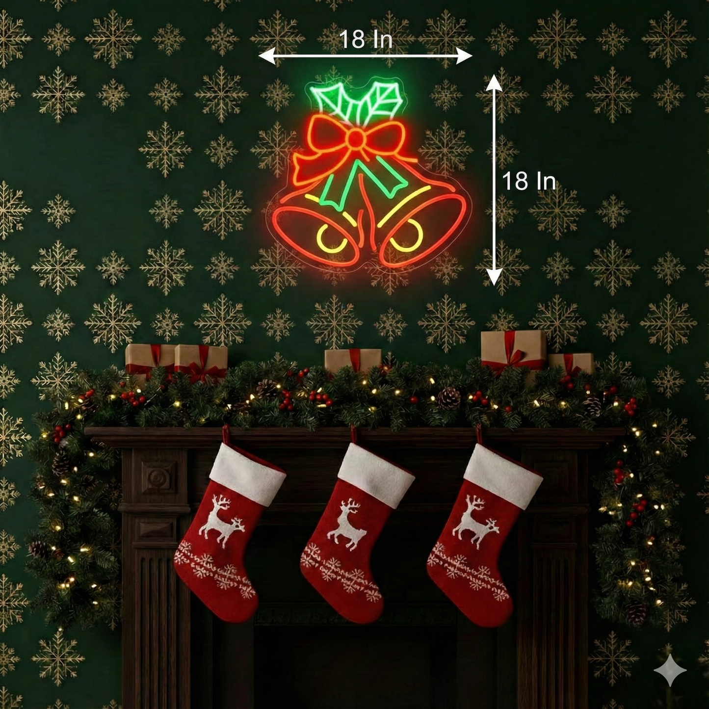 Jingle Bell Red Christmas Neon Sign | Neon Sign Merry Christmas (18In x 18In)