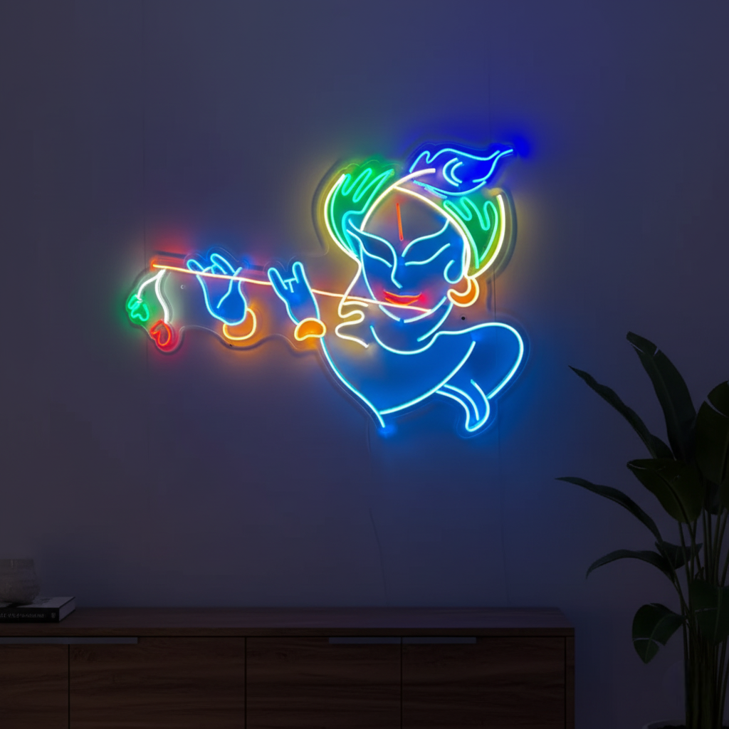Shree Krishna Neon Sign, Wall Decor, Neon Signs for room (48x24)