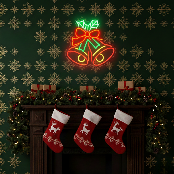 Jingle Bell Red Christmas Neon Sign | Neon Sign Merry Christmas (18In x 18In)
