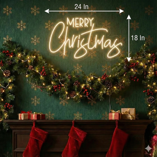 Merry Christmas Warm Neon Sign | Merry Christmas Neon Light (24In x 18In)