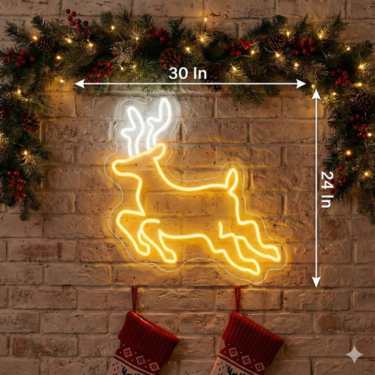 Reindeer Christmas Neon Sign | Merry Christmas Neon Light (30In x 24In)