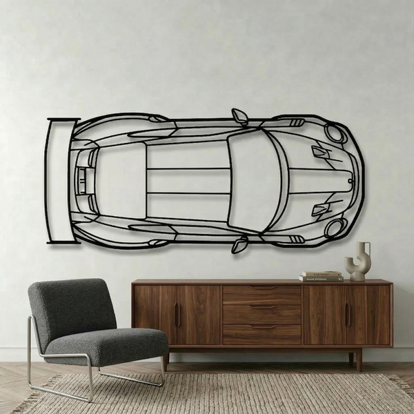 Porsche 911 GT2 Top Modern Black Acrylic Wall Art | Luxury Décor for Living Rooms