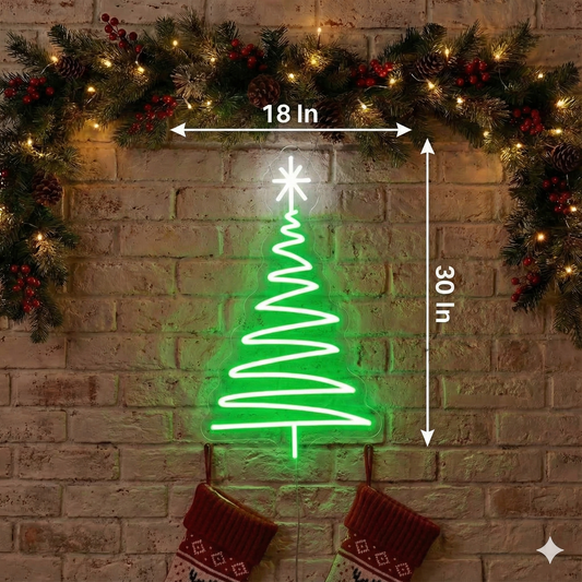 Christmas Tree Neon Sign | Merry Christmas Neon Light (30In x 18In)