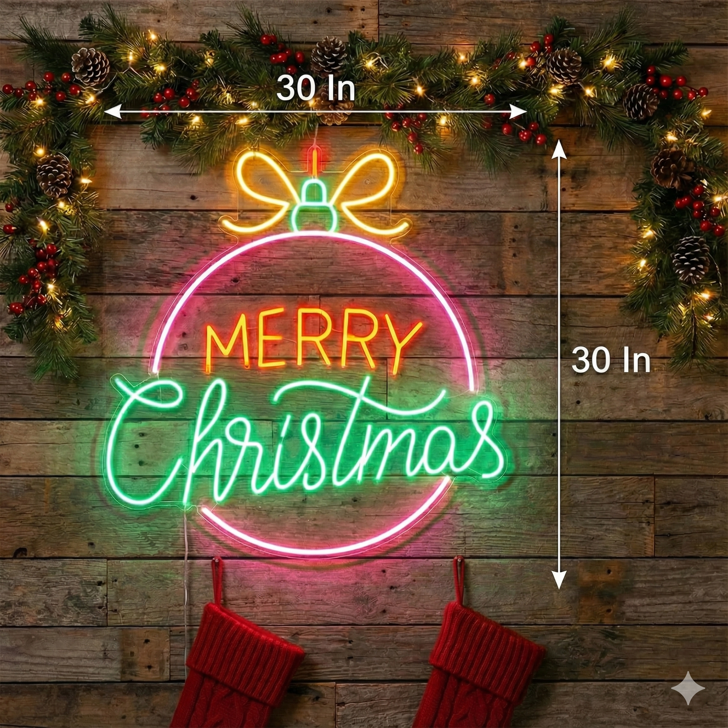 Merry Christmas Circle Design Neon Sign | Merry Christmas Sign Neon (30In x 30In)