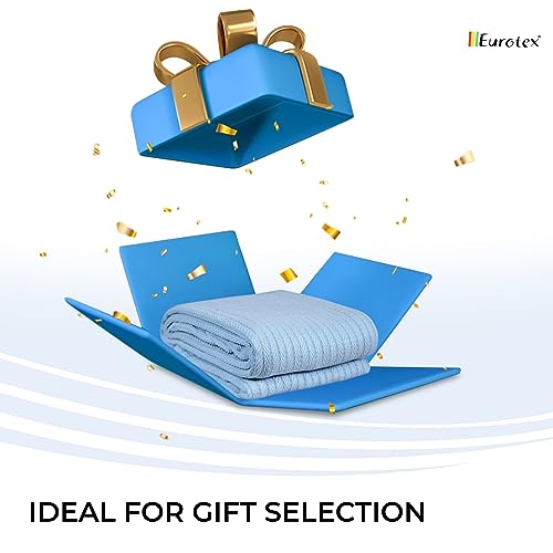 Eurotex Herringbone Cotton Blankets for Bed, 100% Cotton Blanket - Lite Blue Eurotex