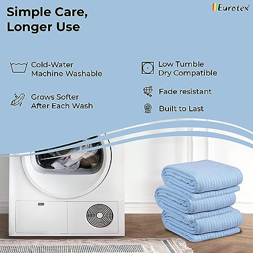 Eurotex Herringbone Cotton Blankets for Bed, 100% Cotton Blanket - Lite Blue Eurotex
