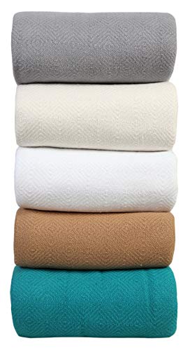 Eurotex Diamond Cotton Blankets for Bed, 100% Cotton Blanket - Ivory Eurotex