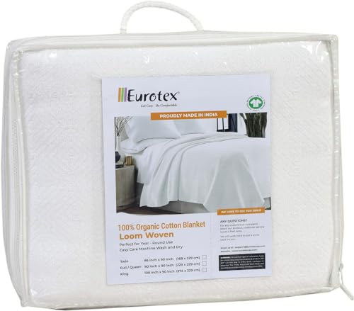 Eurotex Diamond Cotton Blankets for Bed, 100% Cotton Blanket - Ivory Eurotex