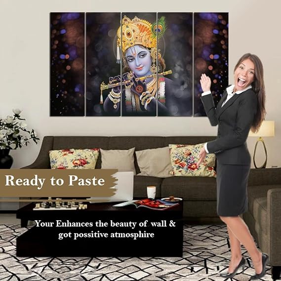 Eurotex Beautiful Krishna with flute Big Size Wall Painting for Living Room, Bedroom, Home, Office, Hotels (Krishna -16)