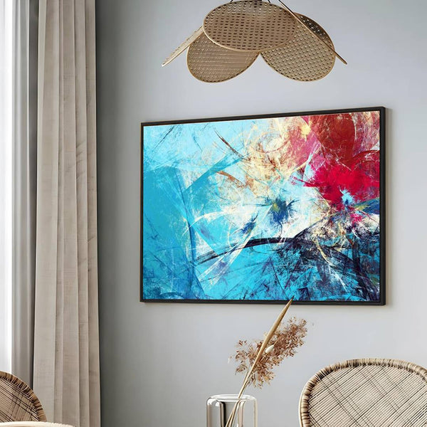 Eurotex Red & Blue, Framed Abstract Canvas Wall Art for Bedroom (36x24 In)