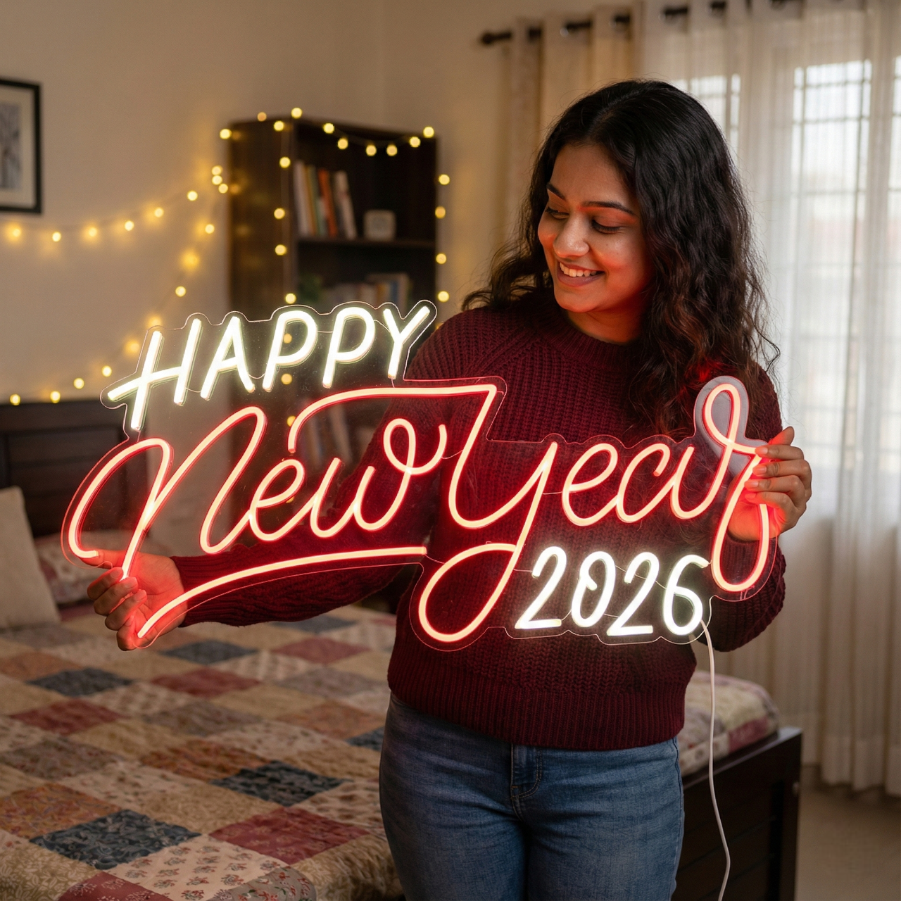 Happy New Year 2026 Neon Light | LED Happy New Year Sign for Party Decor (30In x 18In)